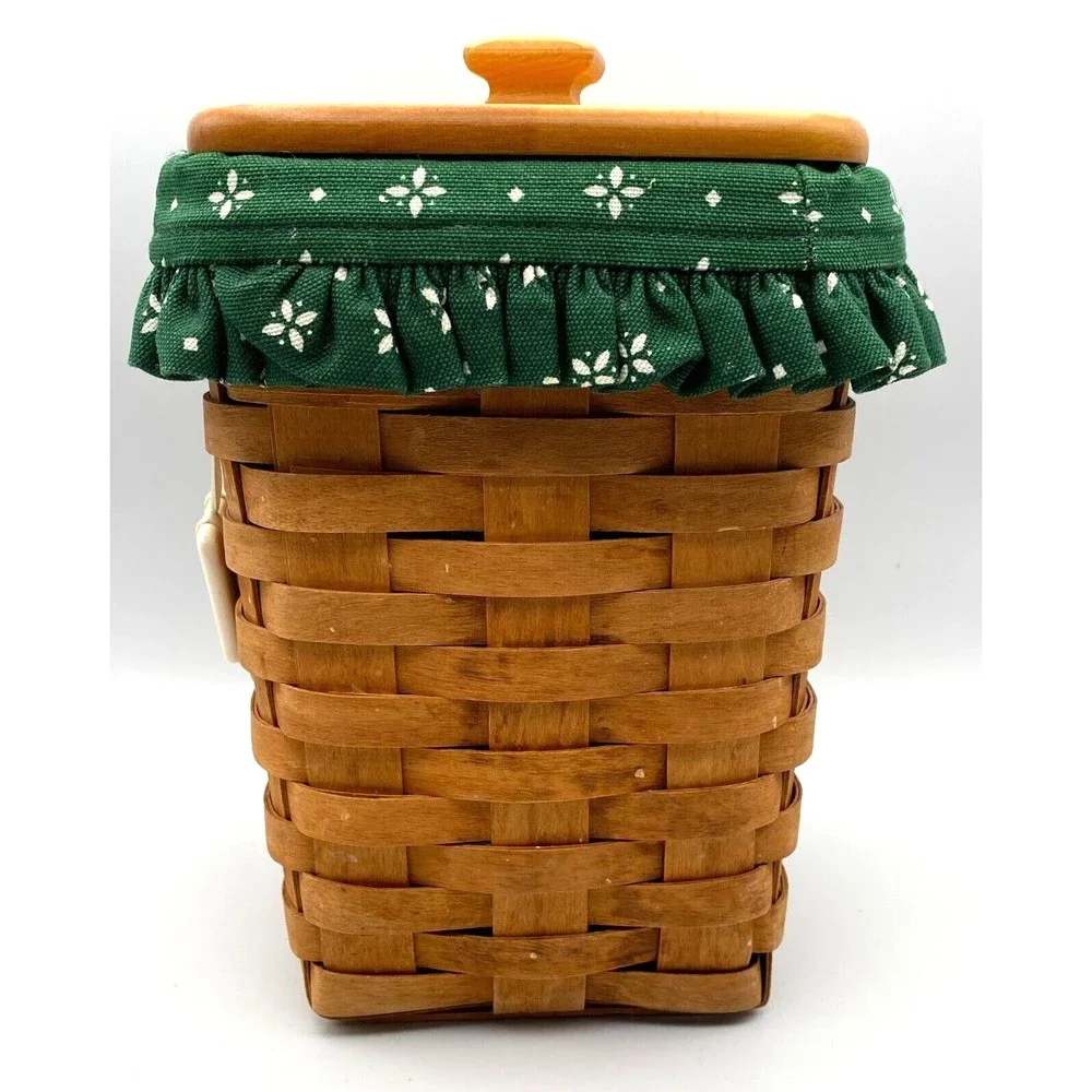 Longaberger Baskets Green Liner Protector Wooden Lid Basket 9